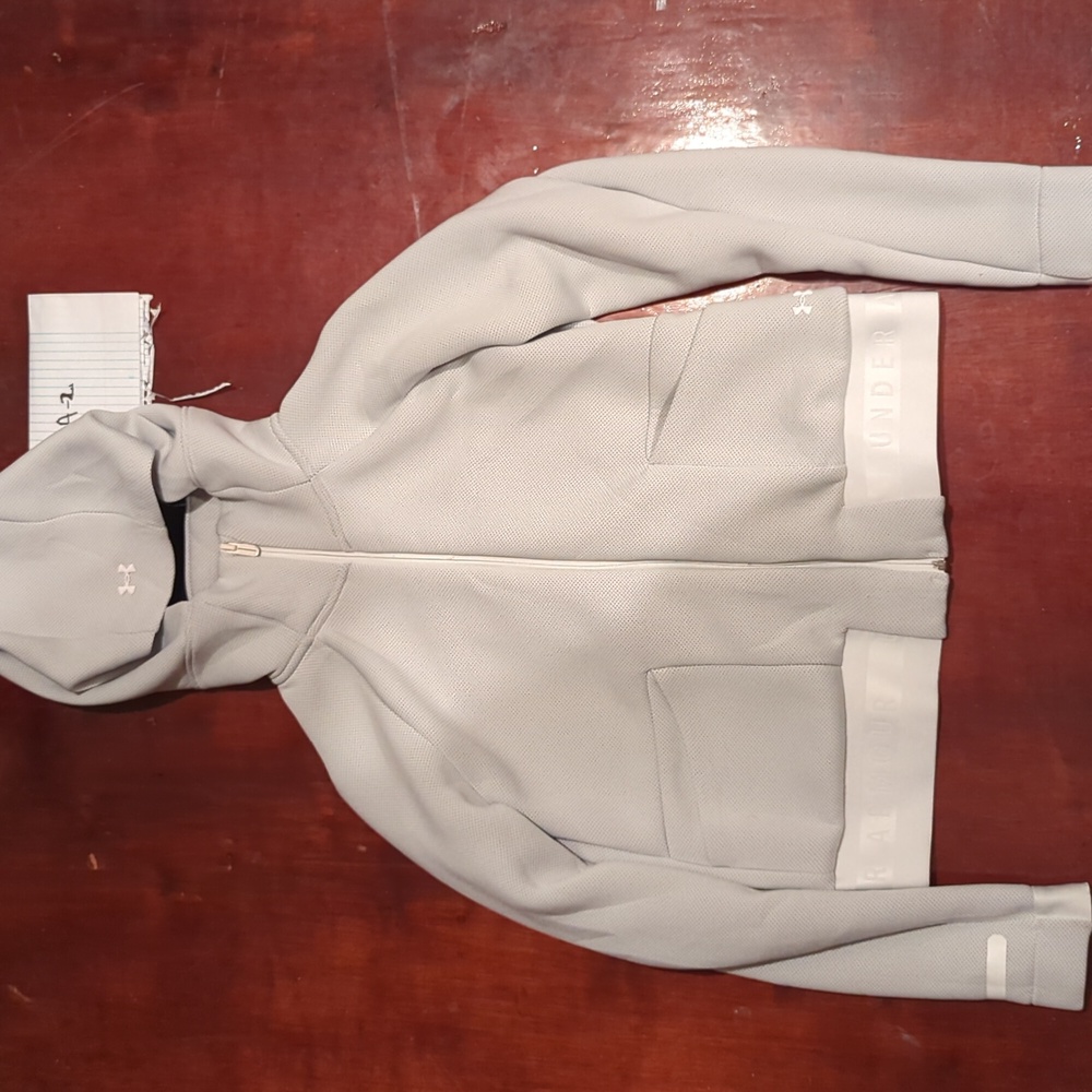 Under armor size small zip up special material gray hoodie